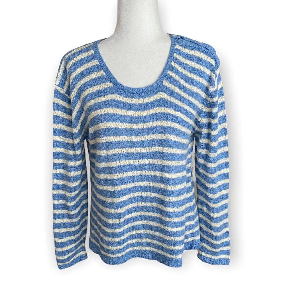 Windi River Womens Pullover Blue White Sweater SZ S